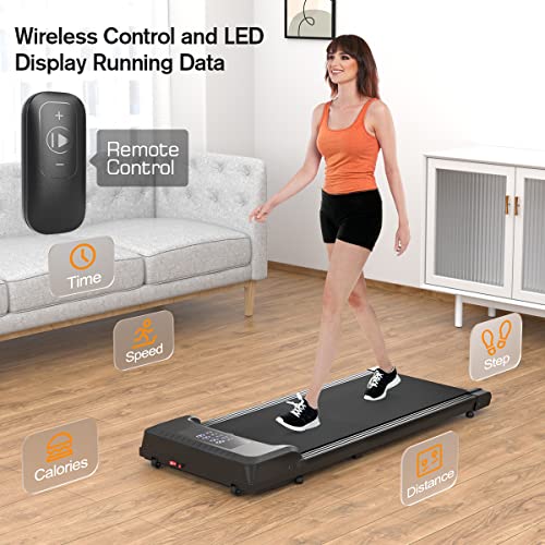 Walking Pad, Under Desk Treadmill, Treadmills for Home, DAEYEGIM Walking Running Machine Portable Desk Treadmill with Wheels & Installation Free with Remote for Home Office - Black