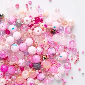 Pretty in Pink DIY Bead Kit - Glass Bracelet Making Set | 1000pcs Assorted Beads, 10 Different 8mm Glass Beads, 200pcs 6mm Bicone Crystals