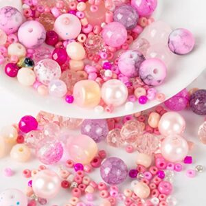 Pretty in Pink DIY Bead Kit - Glass Bracelet Making Set | 1000pcs Assorted Beads, 10 Different 8mm Glass Beads, 200pcs 6mm Bicone Crystals