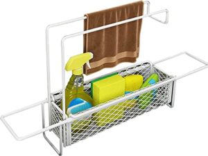 lifond kitchen sink caddy telescopic sink storage rack expandable carbon steel sink caddy organizer with towel bar under sink organiser adjustable sponge holder brush soap drainer rack,white