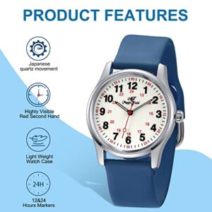 ManChDa Nurse Watches for Women Silicone Watch Medical Watch for Women Men Students Kids with Second Hand Nursing Watch Waterproof Watches for Nurses Lady Children Kids Easy to Read 24 Hours Blue