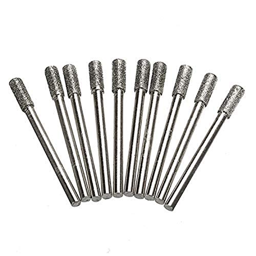 JKUHA 10PCS 4mm Diamond Coated Cylindrical Burr Chainsaw Sharpener Stone File Chain Saw Sharpening Carving Grinding Tools