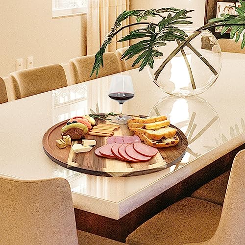 EPOEYK 13" Wooden Lazy Susan Organizer Acacia Wood Turntable for Cabinet and Table Versatile Kitchen Storage Solution with 3mm Lip to Protect (Acacia Wood)