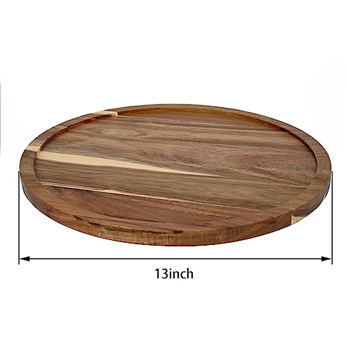 EPOEYK 13" Wooden Lazy Susan Organizer Acacia Wood Turntable for Cabinet and Table Versatile Kitchen Storage Solution with 3mm Lip to Protect (Acacia Wood)