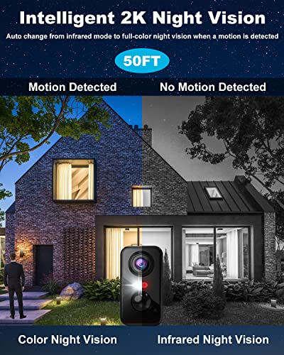 Wireless Cameras for Home Security Outdoor, 2K Color Night Vision Battery Powered WiFi Security Camera Spotlight/Siren Motion Detection 2-Way Talk Waterproof Cloud Storage Outdoor Camera Wireless 2PCS