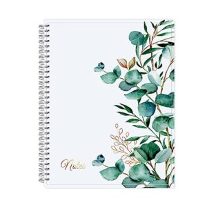 sunee large spiral notebook, journal for women, aesthetic greenery notebook with pockets, flexible cover, college ruled paper, 11" x 8-1/2", 80 sheets - 160 pages, for work, school supplies