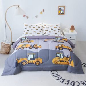 cokouchyi 4-pcs construction kids bedding set for boys, twin size comforter set with sheets and pillowcase, 4-pcs soft lightweight bed in a bag, fluffy & durable children bed set, cartoon truck cars
