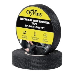oyviny wire harness cloth tape 3/4-inch by 50-foot (2 rolls), self-adhesive fabric tape for automotive engine and electrical wiring harness noise damping, high temp wire loom tape