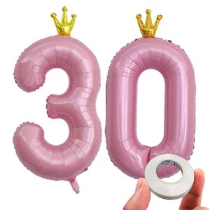 keyyoomy 40 in big number 30 mylar balloons with crown (number 30, 40 in, pink color)