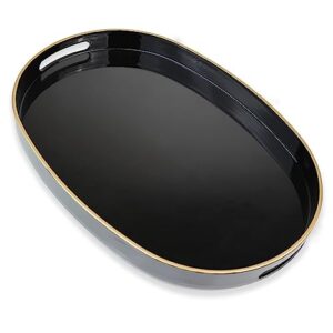 omuriko black oval decorative tray with handles, versatile serving tray for coffee table, ottoman, ideal for serving, displaying, organizing