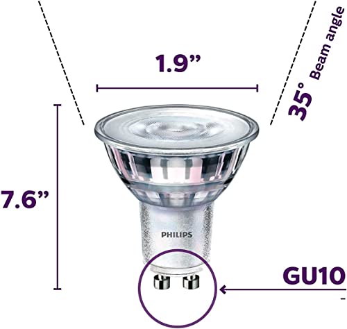 PHILIPS LED Flicker-Free GU10 Bulb, 250 Lumen, Bright White Light (3000K), 3W=35W, Title 20 Certified, 3-Pack
