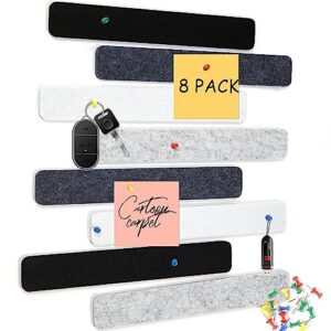 8 packs strips felt bulletin board bar with 50 push pins for office home,self-adhesive felt cork board bar strips for paste notes, photos, schedules(black,white,gray)