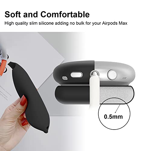 OETKER Compatible Airpods Max Case Cover, Soft Silicone 3 in 1 Anti-Scratch Ear Pad Case Cover/Ear Cups Cover/Headband Cover Accessories Protective Skin Case for Airpods Max Headphones,Black