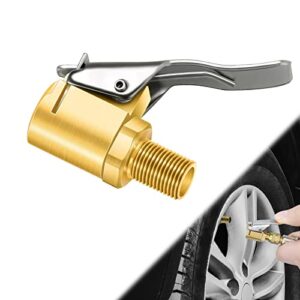 brass locking tire air chuck, tire inflator hose adapter for twist on connection convert to lock on, no air leakage air compressor pump clip on tire chucks, tire nozzle with tire valve thread