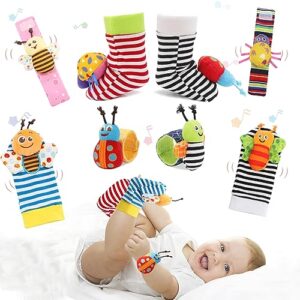 newborn baby soft rattle, hand bracelet wrist rattle toy foot finder sock, arm leg babies development toys for infant bebe boy & girl (mg-8 pcs)