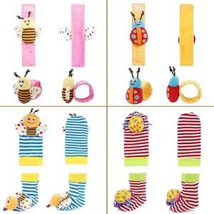 Newborn Baby Soft Rattle, Hand Bracelet Wrist Rattle Toy Foot Finder Sock, Arm Leg Babies Development Toys for Infant Bebe Boy & Girl (MG-8 PCS)