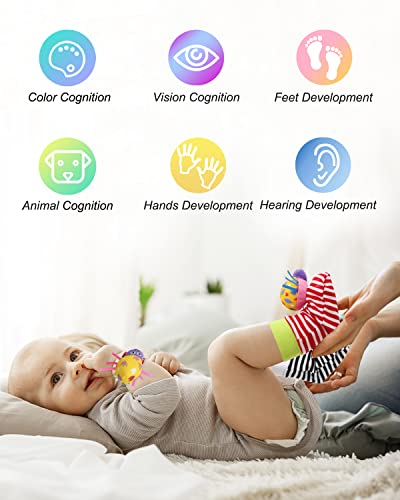 Newborn Baby Soft Rattle, Hand Bracelet Wrist Rattle Toy Foot Finder Sock, Arm Leg Babies Development Toys for Infant Bebe Boy & Girl (MG-8 PCS)