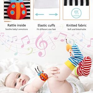 Newborn Baby Soft Rattle, Hand Bracelet Wrist Rattle Toy Foot Finder Sock, Arm Leg Babies Development Toys for Infant Bebe Boy & Girl (MG-8 PCS)