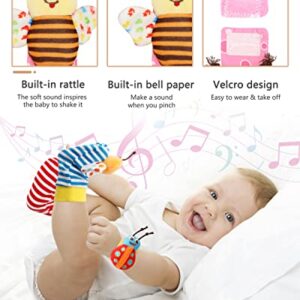 Newborn Baby Soft Rattle, Hand Bracelet Wrist Rattle Toy Foot Finder Sock, Arm Leg Babies Development Toys for Infant Bebe Boy & Girl (MG-8 PCS)