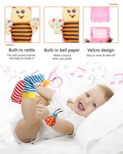 Newborn Baby Soft Rattle, Hand Bracelet Wrist Rattle Toy Foot Finder Sock, Arm Leg Babies Development Toys for Infant Bebe Boy & Girl (MG-8 PCS)