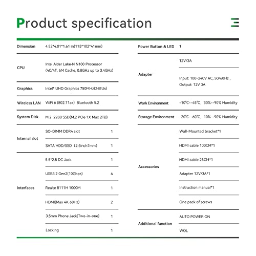 TRIGKEY G4 Mini PC 12th Generation Intel N100 Processor,up to 3.4GHz(4C/4T) Micro PC,Mini Computer with 16G DDR4 3200MHz RAM/500GB PCIE 1.X NVME SSD,Supports 4K@60Hz/Dual HDMI/WiFi6/BT5.2/W11/Micro PC