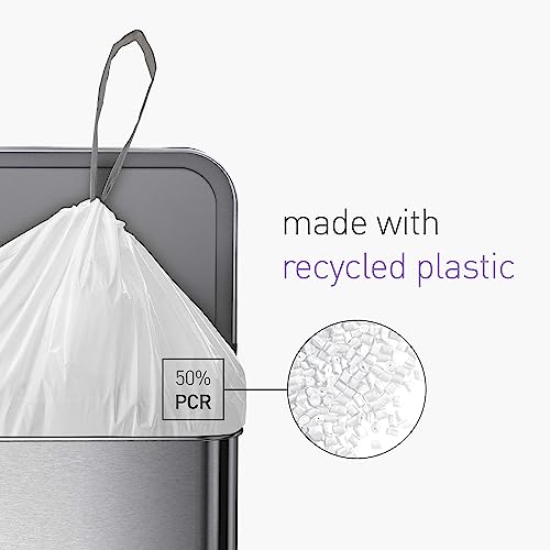 simplehuman Extra Strong Tall Kitchen 13 Gallon Drawstring Trash Bags, 50% PCR content, 100 Count (Pack of 1)