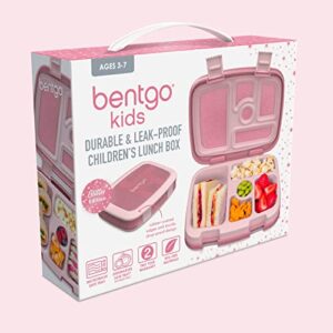 Bentgo® Kids 5-Compartment Lunch Box - Glitter Design for School, Ideal for Ages 3-7, Leak-Proof, Drop-Proof, Dishwasher Safe, & Made with BPA-Free Materials (Glitter Edition - Petal Pink)