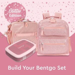 Bentgo® Kids 5-Compartment Lunch Box - Glitter Design for School, Ideal for Ages 3-7, Leak-Proof, Drop-Proof, Dishwasher Safe, & Made with BPA-Free Materials (Glitter Edition - Petal Pink)