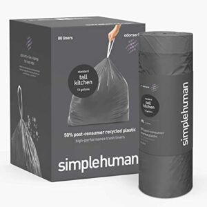 simplehuman extra strong odor-absorbing tall kitchen 13 gallon drawstring trash bags, 50% pcr content, 80 count