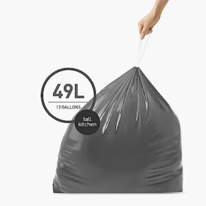 simplehuman Extra Strong Odor-Absorbing Tall Kitchen 13 Gallon Drawstring Trash Bags, 50% PCR content, 80 Count