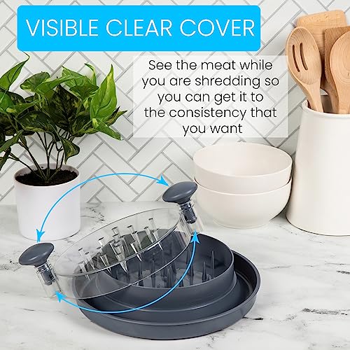 Konvivial Living Pro Chicken Shredder Tool Twist with Clear Lid, 9.5", Meat Shredder, Shredded Chicken, Shred Machine, Dishwasher Safe, Anti-Slip Base, BPA Free