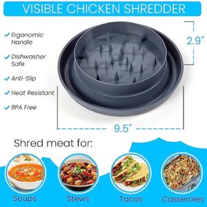 Konvivial Living Pro Chicken Shredder Tool Twist with Clear Lid, 9.5", Meat Shredder, Shredded Chicken, Shred Machine, Dishwasher Safe, Anti-Slip Base, BPA Free