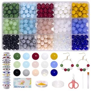 mchruie bracelet making kit, crystal beads for bracelets making - 375pc glass beads for jewelry making adults 8mm round gemstone beads diy bracelet kit for beginners