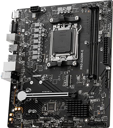 MSI PRO A620M-E ProSeries Motherboard (AMD AM5, DDR5, PCIe 4.0, SATA 6Gb/s, M.2, USB 3.2 Gen 1, Gbps LAN, DVI/HDMI, mATX)