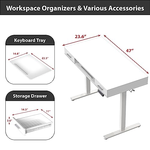 SHW 48-Inch Electric Height Adjustable Desk with Keyboard Tray and Two Drawers