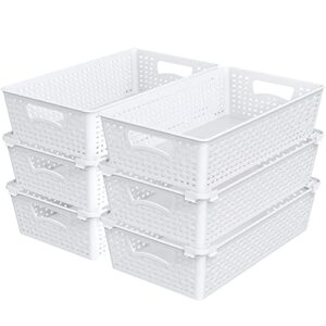 simple houseware 6-pack plastic stackable storage basket pantry organizer, white
