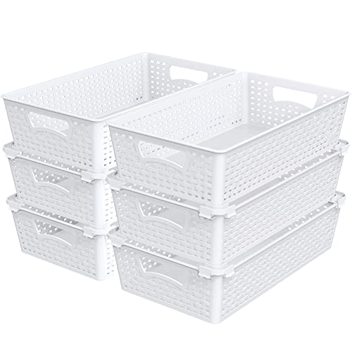 Simple Houseware 6-Pack Plastic Stackable Storage Basket Pantry Organizer, White