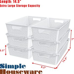 Simple Houseware 6-Pack Plastic Stackable Storage Basket Pantry Organizer, White