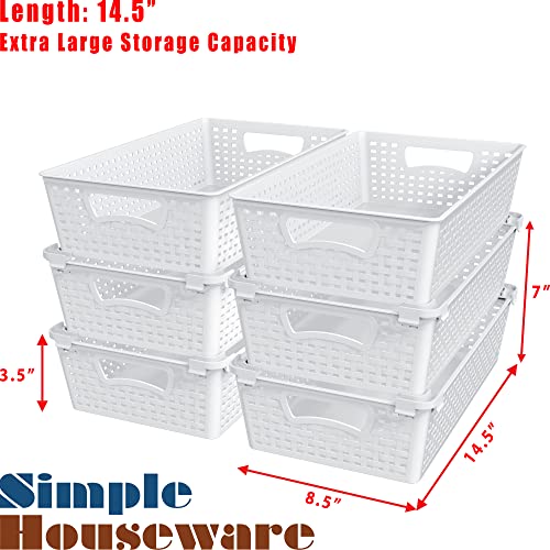 Simple Houseware 6-Pack Plastic Stackable Storage Basket Pantry Organizer, White