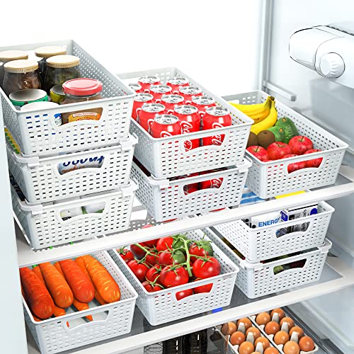 Simple Houseware 6-Pack Plastic Stackable Storage Basket Pantry Organizer, White