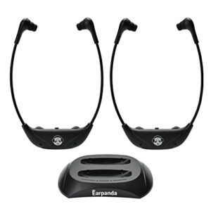 earpanda dual wireless tv headphones for seniors - hear tv louder and clearer with tone and balance control - 100ft long range | works with two users and digital smart and analog televisions