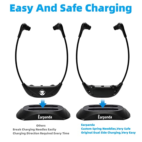 Earpanda Dual Wireless TV Headphones for Seniors - Hear TV Louder and Clearer with Tone and Balance Control - 100ft Long Range | Works with Two Users and Digital Smart and Analog Televisions