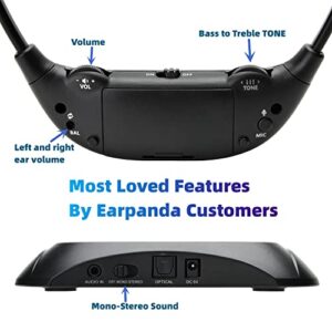 Earpanda Dual Wireless TV Headphones for Seniors - Hear TV Louder and Clearer with Tone and Balance Control - 100ft Long Range | Works with Two Users and Digital Smart and Analog Televisions