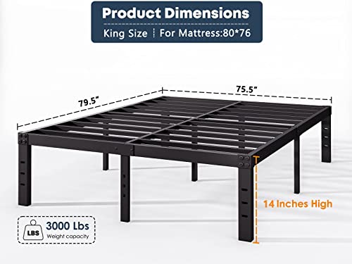 FSCHOS King-Bed-Frame, 14 Inch Metal Platform King Size Bed Frame No Box Spring Needed, Heavy Duty Bed Frame King Easy Assembly, Noise Free, Black