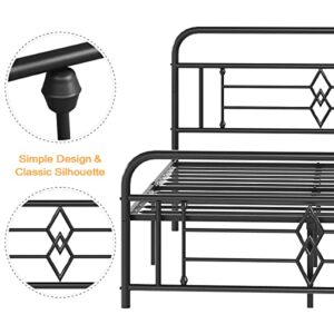 Bigbiglife Queen-Size Vintage Metal Platform Bed Frame with Headboard & Footboard, Under Bed Storage, No Box Spring Needed, Easy Assembly, Black