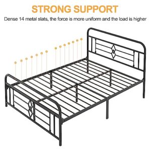 Bigbiglife Queen-Size Vintage Metal Platform Bed Frame with Headboard & Footboard, Under Bed Storage, No Box Spring Needed, Easy Assembly, Black