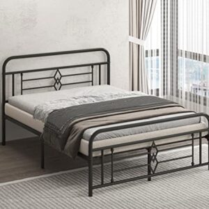 Bigbiglife Queen-Size Vintage Metal Platform Bed Frame with Headboard & Footboard, Under Bed Storage, No Box Spring Needed, Easy Assembly, Black