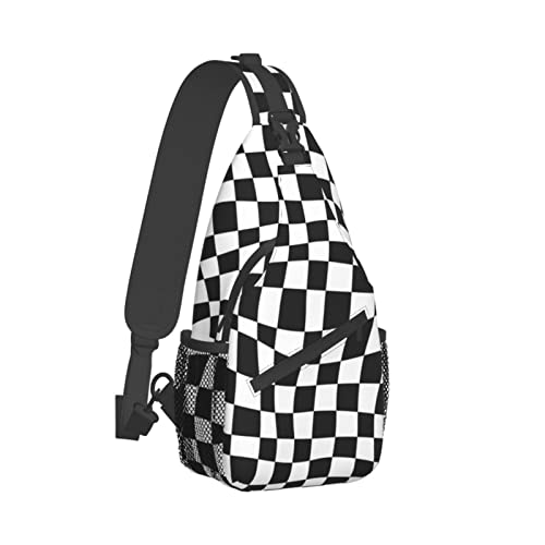 Junong Goth Black Withe Chessboard Sling Bag Crossbody Sling Backpack Travel Hiking Chest Bags Shoulder Sports Daypack for Women Men