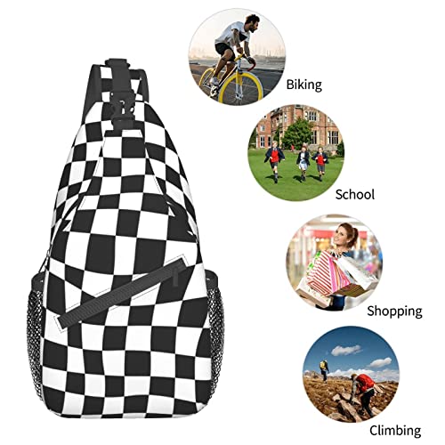 Junong Goth Black Withe Chessboard Sling Bag Crossbody Sling Backpack Travel Hiking Chest Bags Shoulder Sports Daypack for Women Men