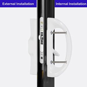 naubea Sliding Patio Door Handle Replacement Parts, Sliding Glass Door Handle Set Without Key, Replace Old or Damaged Sliding Door Lock, Fit 1-1/2" to 1-3/4" Thick Doors, 3-15/16" Screw Hole Spacing